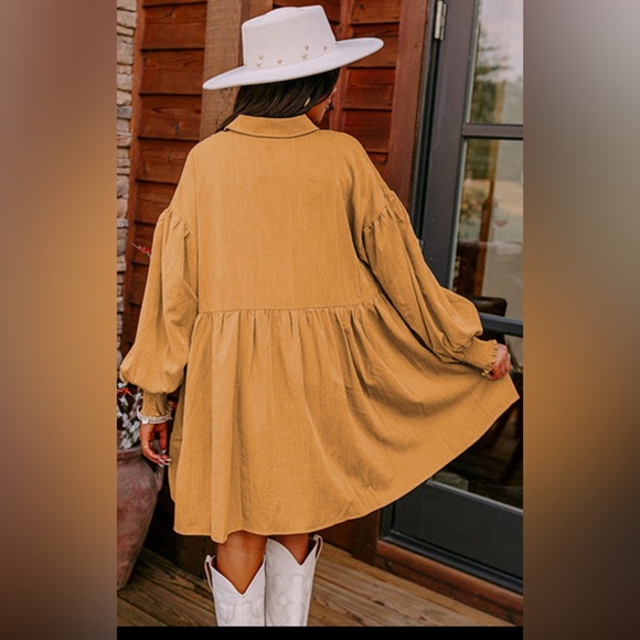 Scottie- French beige rose loose bishop sleeve shirt dress - Picture 4 of 5